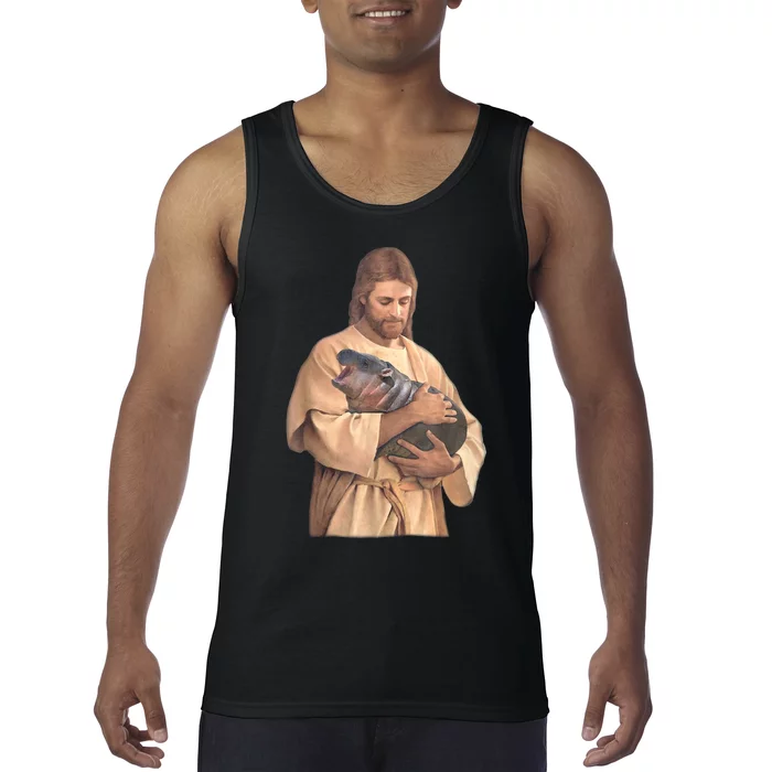 Jesus Loves Moo Deng Bouncy Pig Cute Baby Hippo Meme Tank Top