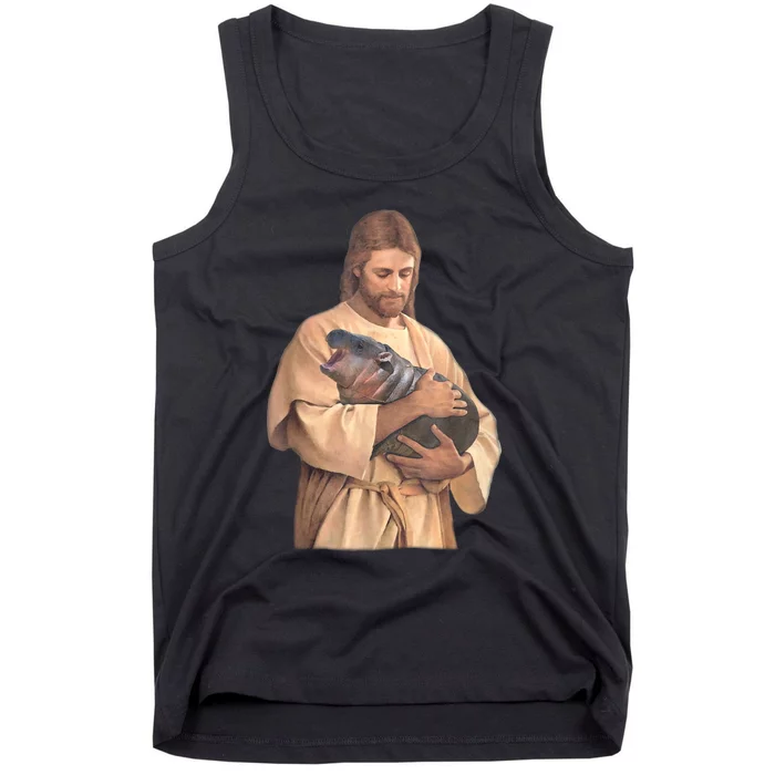 Jesus Loves Moo Deng Bouncy Pig Cute Baby Hippo Meme Tank Top