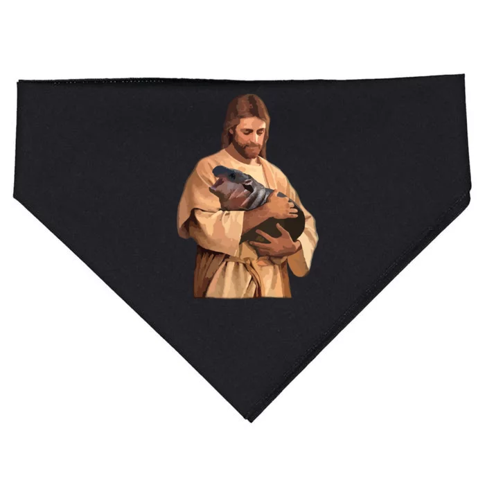 Jesus Loves Moo Deng Bouncy Pig Cute Baby Hippo Meme USA-Made Doggie Bandana