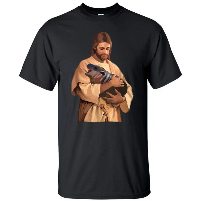 Jesus Loves Moo Deng Bouncy Pig Cute Baby Hippo Meme Tall T-Shirt