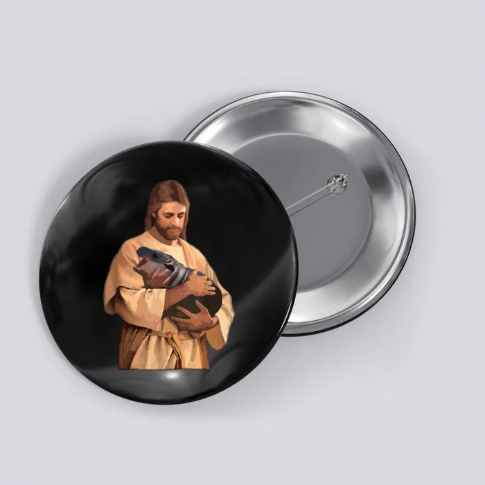 Jesus Loves Moo Deng Bouncy Pig Cute Baby Hippo Meme Button