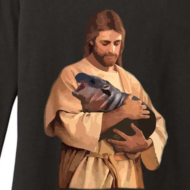 Jesus Loves Moo Deng Bouncy Pig Cute Baby Hippo Meme Womens CVC Long Sleeve Shirt