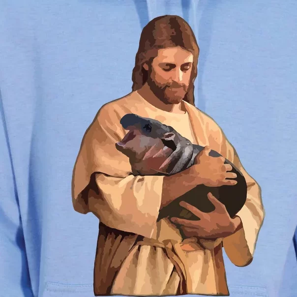 Jesus Loves Moo Deng Bouncy Pig Cute Baby Hippo Meme Unisex Surf Hoodie