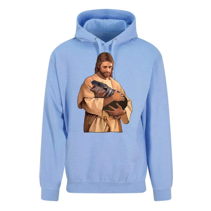 Jesus Loves Moo Deng Bouncy Pig Cute Baby Hippo Meme Unisex Surf Hoodie