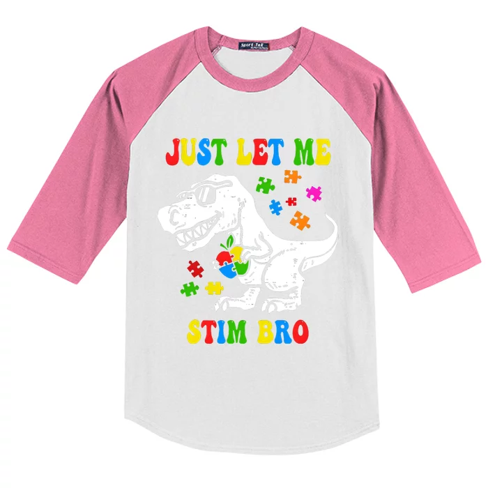 Just Let Me Stim Bro Dinasour Autism Awareness Kids Colorblock Raglan Jersey