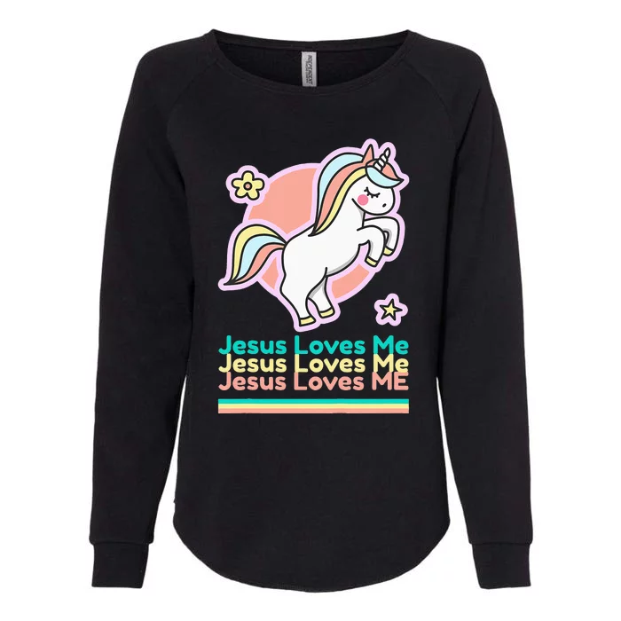 Jesus Loves Me Christian Bible Gift Rainbow Unicorn Womens California Wash Sweatshirt