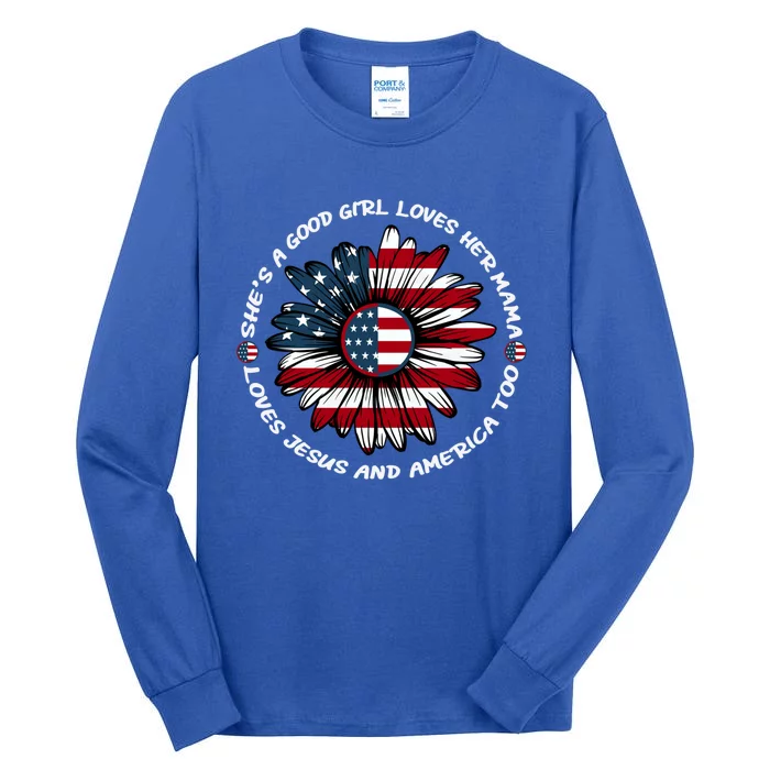 Just Loves Mama Jesus America Patriotic Sunflower Gift Tall Long Sleeve T-Shirt