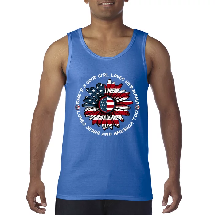 Just Loves Mama Jesus America Patriotic Sunflower Gift Tank Top