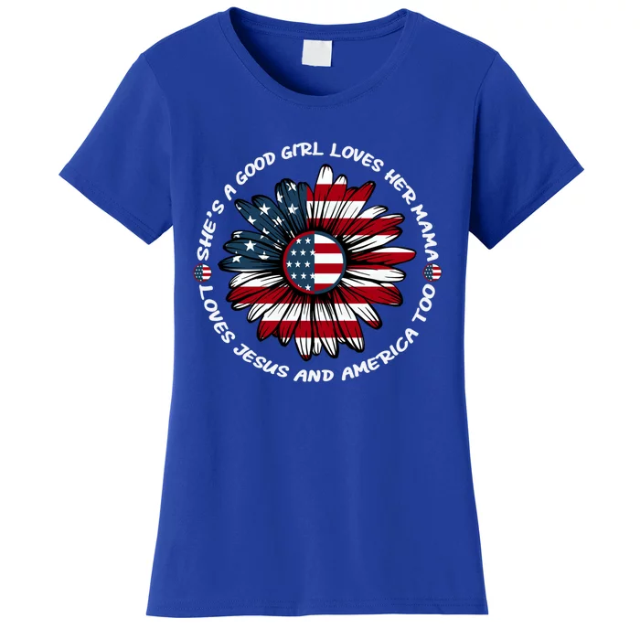 Just Loves Mama Jesus America Patriotic Sunflower Gift Women's T-Shirt