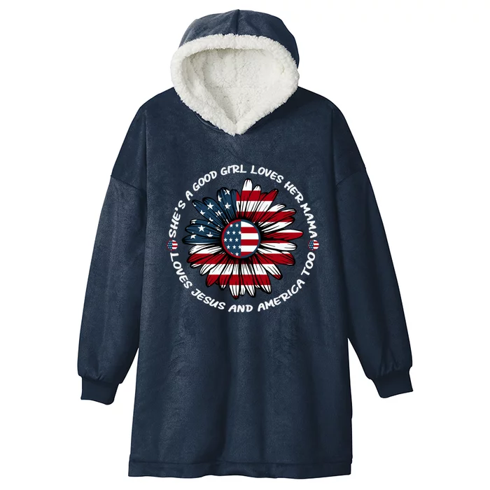 Just Loves Mama Jesus America Patriotic Sunflower Gift Hooded Wearable Blanket