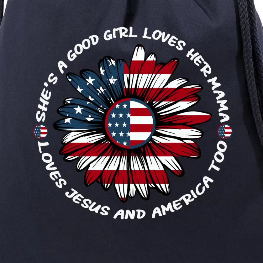 Just Loves Mama Jesus America Patriotic Sunflower Gift Drawstring Bag