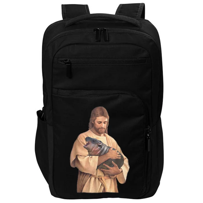 Jesus Loves Moo Deng Bouncy Pig Cute Baby Hippo Meme Impact Tech Backpack