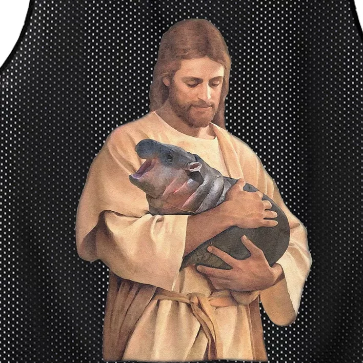 Jesus Loves Moo Deng Bouncy Pig Cute Baby Hippo Meme Mesh Reversible Basketball Jersey Tank