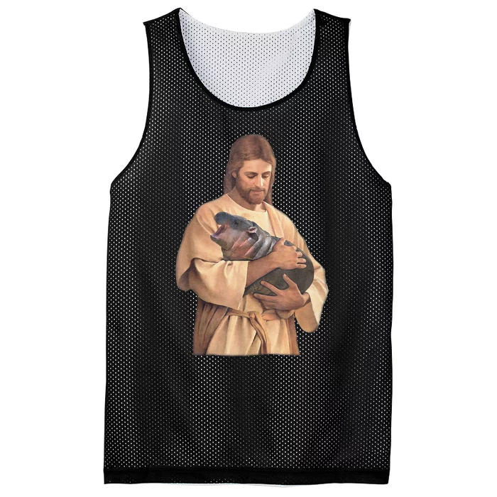 Jesus Loves Moo Deng Bouncy Pig Cute Baby Hippo Meme Mesh Reversible Basketball Jersey Tank