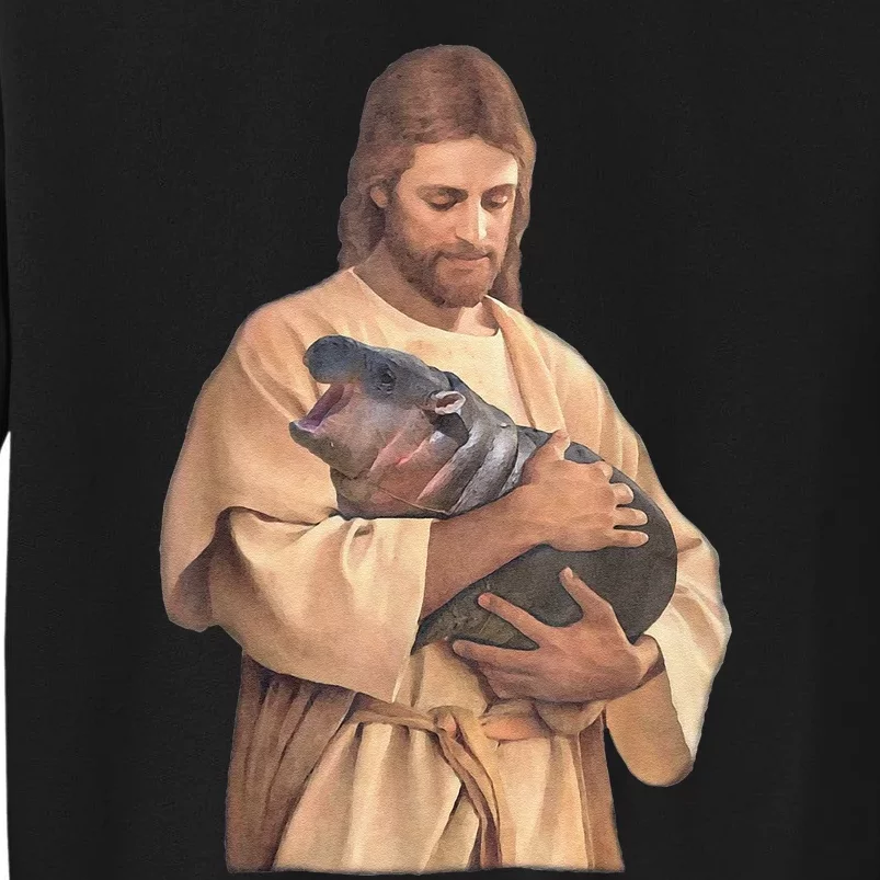 Jesus Loves Moo Deng Bouncy Pig Cute Baby Hippo Meme Tall Sweatshirt