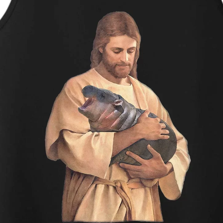 Jesus Loves Moo Deng Bouncy Pig Cute Baby Hippo Meme Performance Tank