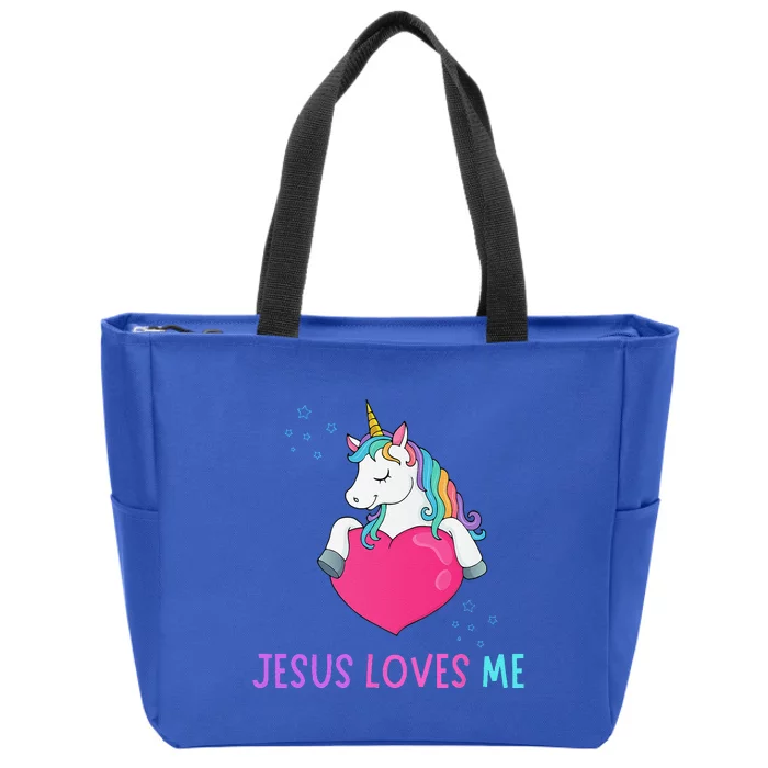 Jesus Loves Me Christian Bible Girls Rainbow Unicorn Zip Tote Bag