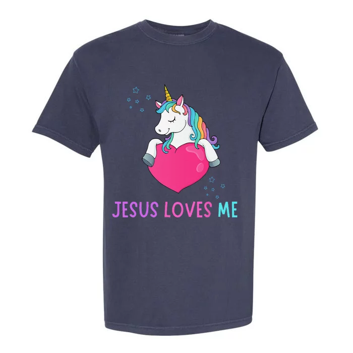 Jesus Loves Me Christian Bible Girls Rainbow Unicorn Garment-Dyed Heavyweight T-Shirt