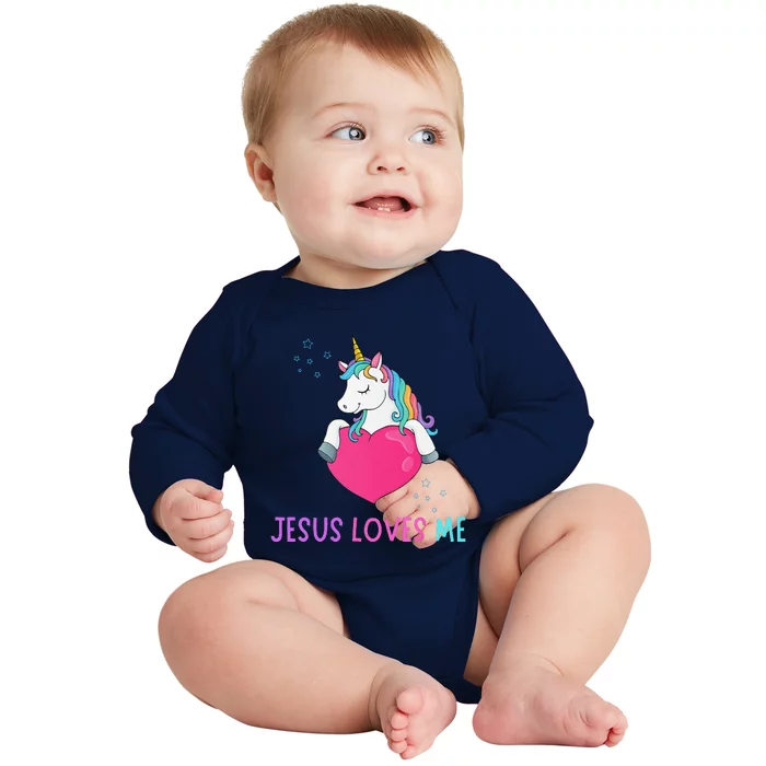 Jesus Loves Me Christian Bible Girls Rainbow Unicorn Baby Long Sleeve Bodysuit