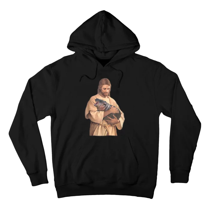 Jesus Loves Moo Deng Bouncy Pig Cute Baby Hippo Meme Hoodie