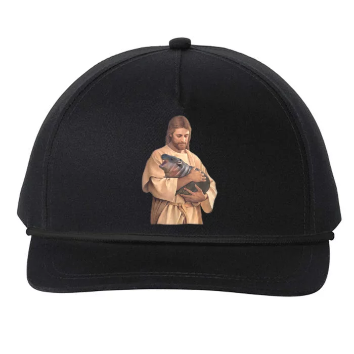 Jesus Loves Moo Deng Bouncy Pig Cute Baby Hippo Meme Snapback Five-Panel Rope Hat