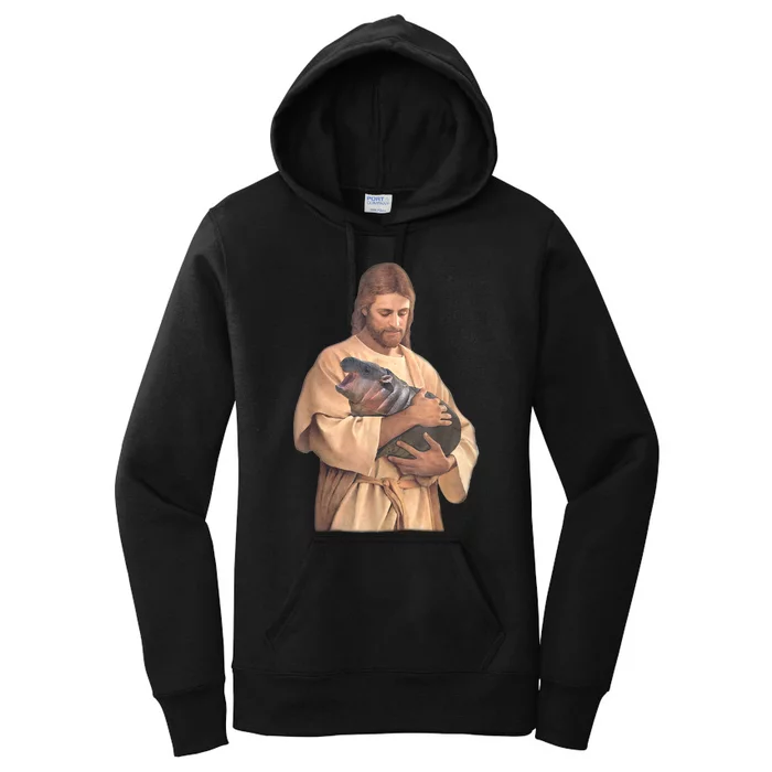 Jesus Loves Moo Deng Bouncy Pig Cute Baby Hippo Meme Women's Pullover Hoodie