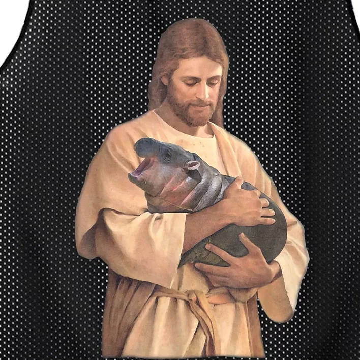 Jesus Loves Moo Deng Bouncy Pig Cute Baby Hippo Meme Mesh Reversible Basketball Jersey Tank