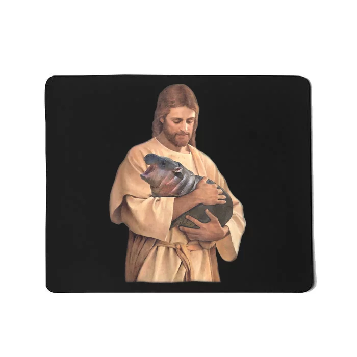 Jesus Loves Moo Deng Bouncy Pig Cute Baby Hippo Meme Mousepad