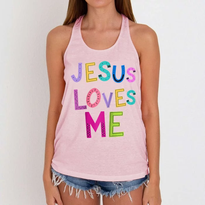 Jesus Loves Me Religious Christian Catholic Church Prayer Raglan Baseball Women's Knotted Racerback Tank