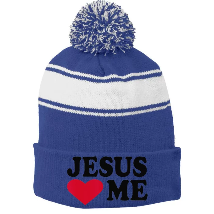 Jesus Loves Me Stripe Pom Pom Beanie