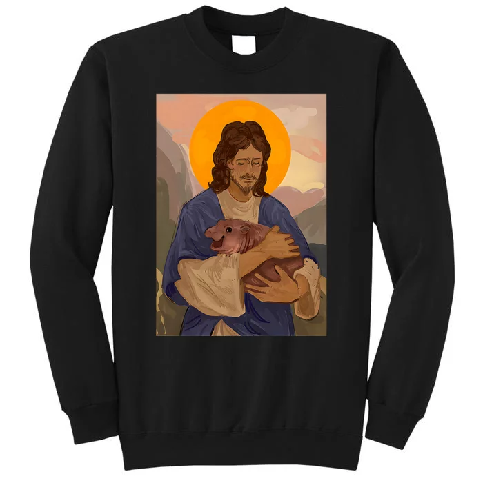 Jesus Loves Moo Deng Bouncy Pig Cute Baby Hippo Meme Sweatshirt