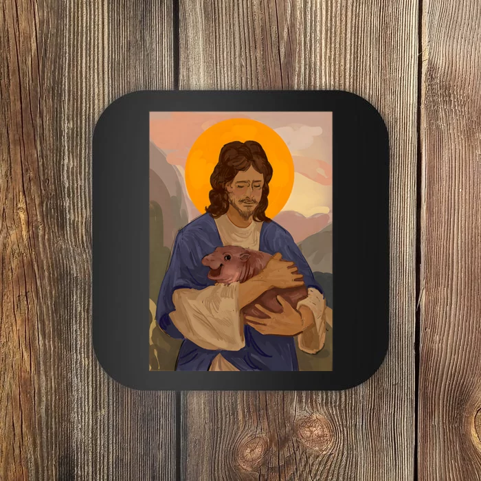 Jesus Loves Moo Deng Bouncy Pig Cute Baby Hippo Meme Coaster