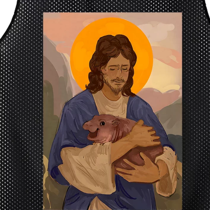 Jesus Loves Moo Deng Bouncy Pig Cute Baby Hippo Meme Mesh Reversible Basketball Jersey Tank