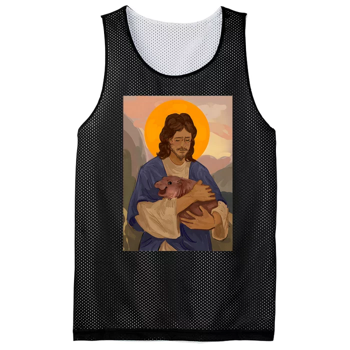 Jesus Loves Moo Deng Bouncy Pig Cute Baby Hippo Meme Mesh Reversible Basketball Jersey Tank