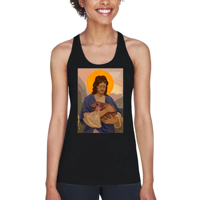 Jesus Loves Moo Deng Bouncy Pig Cute Baby Hippo Meme Women's Racerback Tank