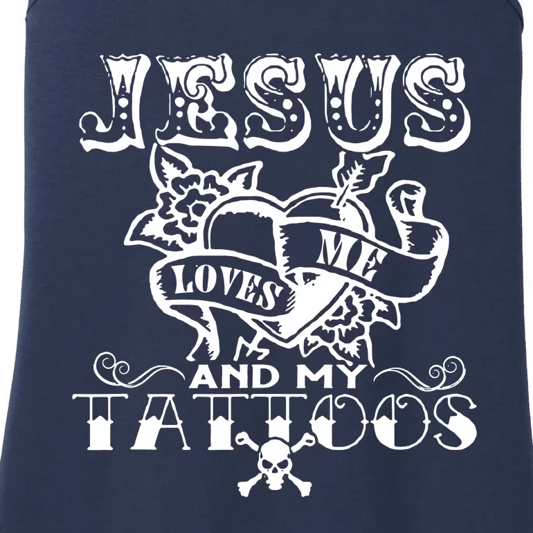 Jesus Loves Me & My Tattoos Ladies Essential Tank