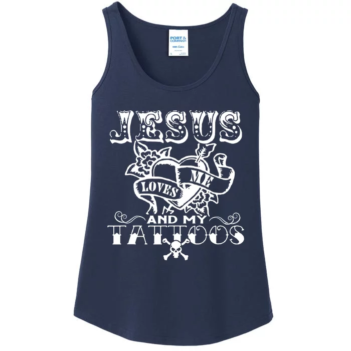 Jesus Loves Me & My Tattoos Ladies Essential Tank