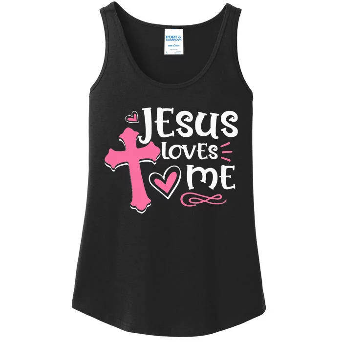 Jesus Loves Me Christian Cross Easter Day Family Ladies Essential Tank