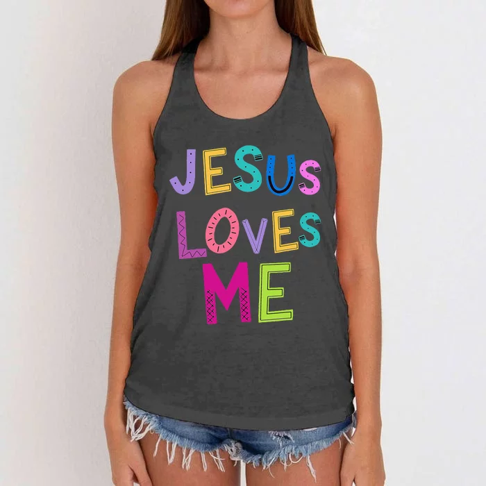 Jesus Loves Me Religious Christian Catholic Church Prayer Women's Knotted Racerback Tank