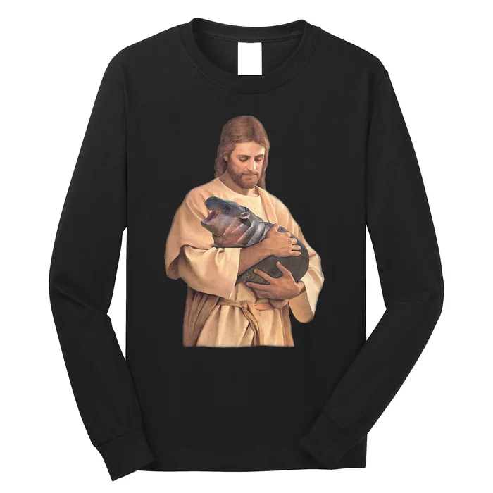 Jesus Loves Moo Deng Bouncy Pig Cute Baby Hippo Long Sleeve Shirt