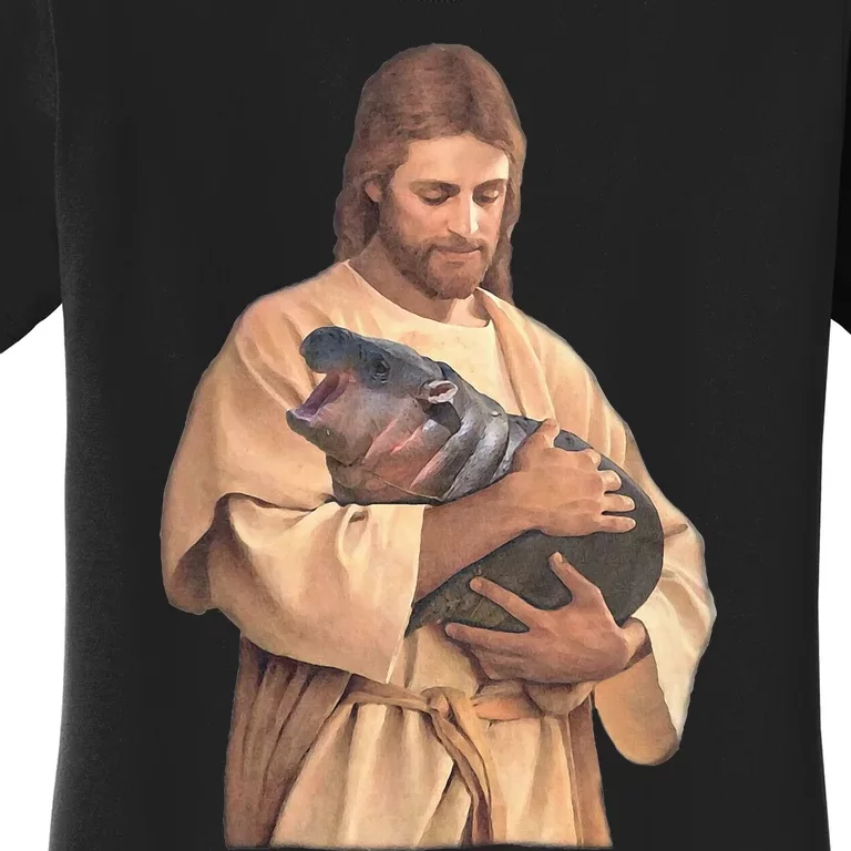 Jesus Loves Moo Deng Bouncy Pig Cute Baby Hippo Women's T-Shirt