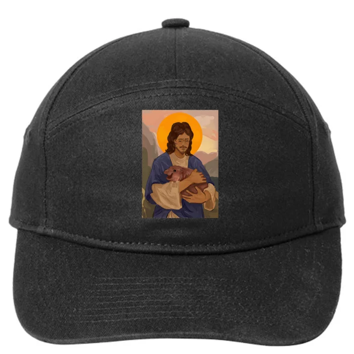 Jesus Loves Moo Deng Bouncy Pig Cute Baby Hippo Meme 7-Panel Snapback Hat