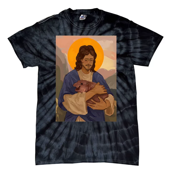 Jesus Loves Moo Deng Bouncy Pig Cute Baby Hippo Meme Tie-Dye T-Shirt