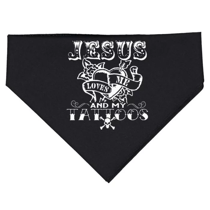 Jesus Loves Me & My Tattoos Christian Jesus God Tattoo Lover USA-Made Doggie Bandana