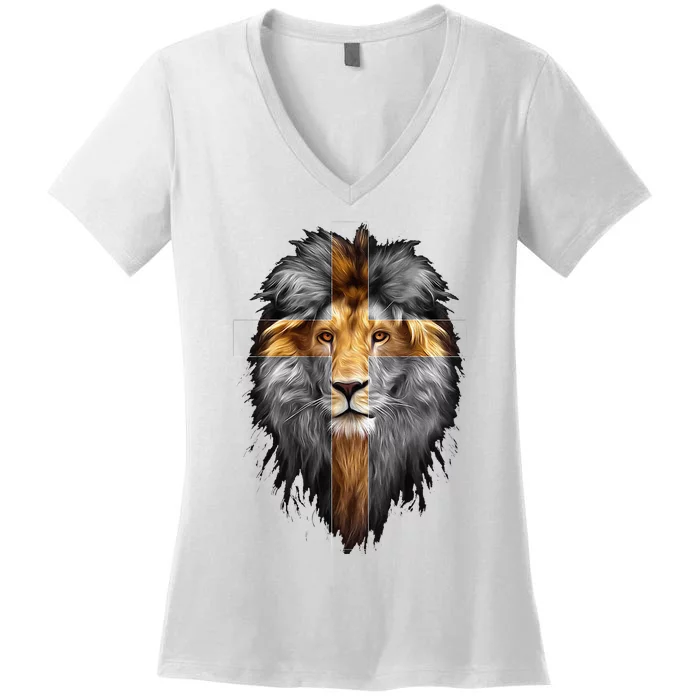 Jesus Lion Of Judah Women's V-Neck T-Shirt