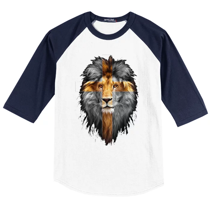 Jesus Lion Of Judah Jesus Cross Faith Christian Baseball Sleeve Shirt