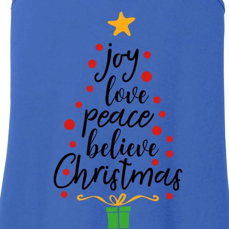 Joy Love Peace Believe Christmas Tree Star Gift Simple Funny Gift Ladies Essential Tank