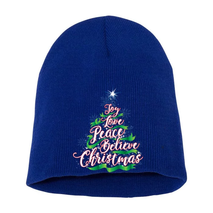 Joy Love Peace Believe Christmas Yuletide Lover Gift Cool Gift Short Acrylic Beanie