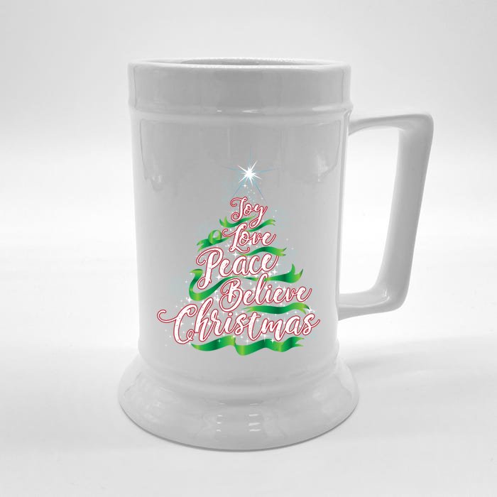 Joy Love Peace Believe Christmas Yuletide Lover Gift Cool Gift Front & Back Beer Stein