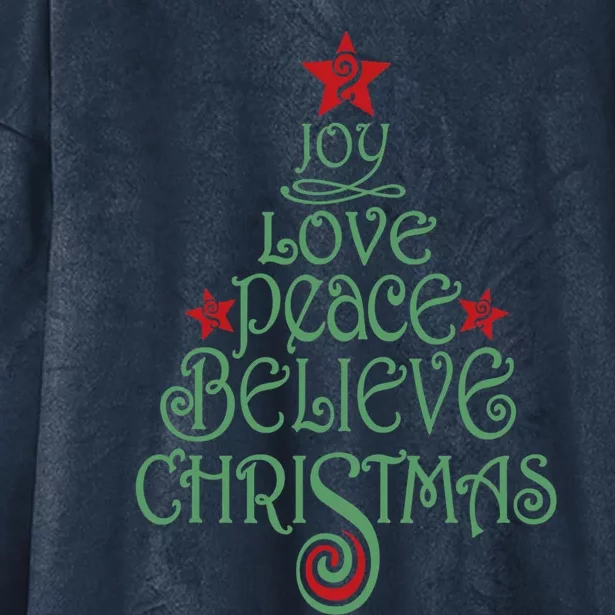 Joy Love Peace Believe Christmas Gift Xmas Tree Funny Gift Hooded Wearable Blanket